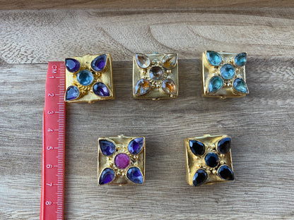 Gemstone Gold Beads, 18k Matte Gold Overlay Over Brass, Citrine Amethyst Aquamarine Ruby or Smoky Quartz, Jewelry Supplies, Necklace Bead