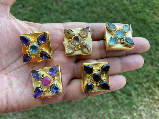 Gemstone Gold Beads, 18k Matte Gold Overlay Over Brass, Citrine Amethyst Aquamarine Ruby or Smoky Quartz, Jewelry Supplies, Necklace Bead