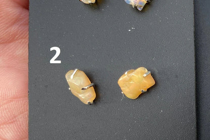 Rough Opal Studs Earrings, Sterling Silver Earrings, Gemstone Stud Earring, Silver Prong Earring, October Birthstone, Ethiopian Welo Opals