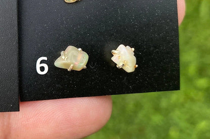 Rough Opal Studs Earrings, Sterling Silver Earrings, Gemstone Stud Earring, Silver Prong Earring, October Birthstone, Ethiopian Welo Opals