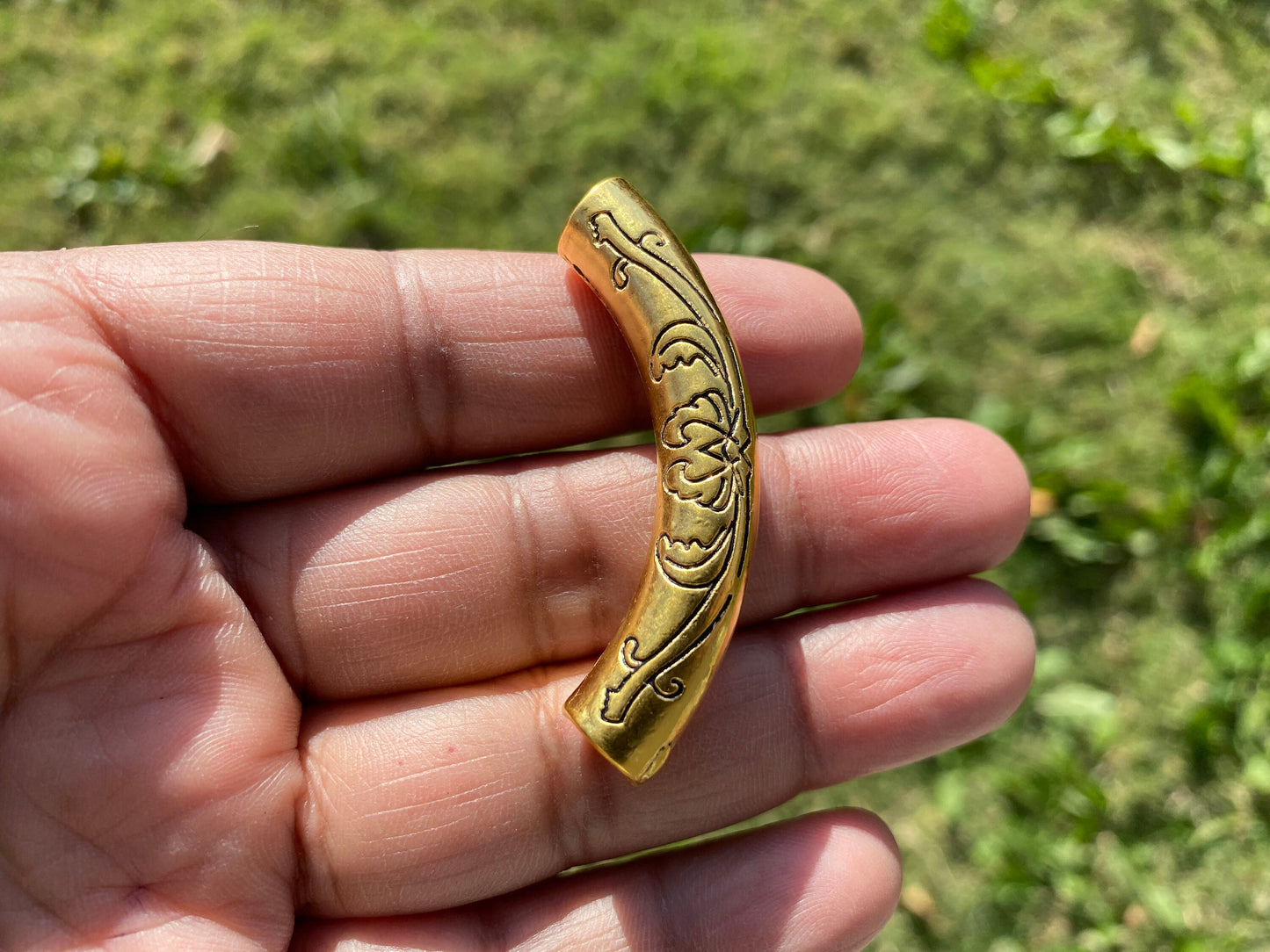 Gold Curved Tube Spacer Beads, 18k Non Tarnish Brushed Gold Overlay, Jewelry Making for Necklace, Bar Beads, Long Connector, Hollow Beads