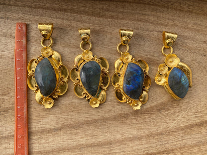 Gold Overlay Labradorite with Citrine Handcrafted Pendant, Mystical Charm, Elegant Craftsmanship, Nature's Magic Jewelry, Aurora-inspired
