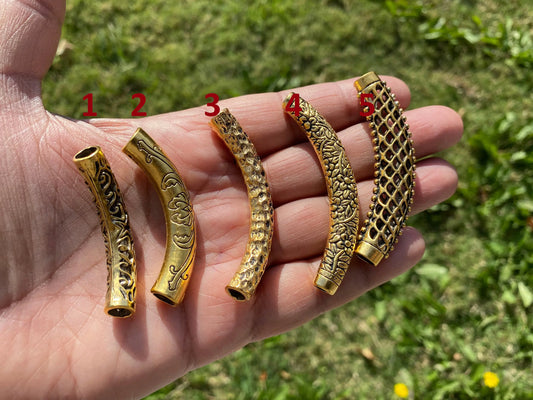 Gold Curved Tube Spacer Beads, 18k Non Tarnish Brushed Gold Overlay, Jewelry Making for Necklace, Bar Beads, Long Connector, Hollow Beads