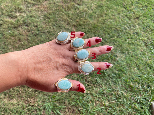 Adjustable Amazonite Natural Stone Two Tone Ring, Gold and Silver Overlay, Handmade Ring, Women Jewelry, Bohemian Jewelry, Energy Stone Ring