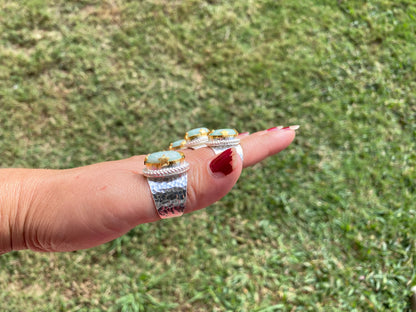 Adjustable Amazonite Natural Stone Two Tone Ring, Gold and Silver Overlay, Handmade Ring, Women Jewelry, Bohemian Jewelry, Energy Stone Ring