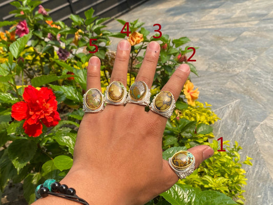 Bohemian Chic: Adjustable Turquoise Ring, Gold and Silver overlay over Brass, Handmade ring, Hammered Ring.