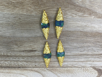 Green Turquoise Beads, Two sided Bail,Matte 18K Gold overlay, Himalayan Boho Ethnic Tribal Yoga Beads, Beads for Necklace, Jewelry Supplies