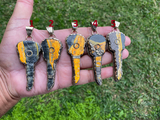 Guitar-shaped Jewelry, Natural Stone Bumblebee Jasper Tibetan Silver Pendant, Music Jewelry,  Musician Gift, Guitar Jewelry, Boho Style
