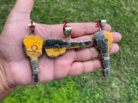 Guitar Pendant, Natural Stone Bumblebee Jasper Tibetan Silver Pendant, Music Jewelry,  Musician Gift,  Guitar Pick Pendant, Guitar Jewelry