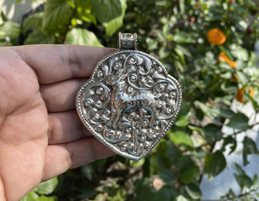 Hand-Carved Deer Pendant in Tibetan Silver | Unique Nature-Inspired Boho Necklace, Unisex Animal Lover's Jewelry, Spiritual Healing Pendant