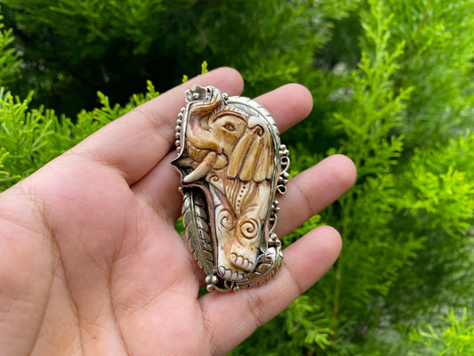 Hand-Carved Elephant Buffalo Bone in Tibetan Silver Ring | Ganesha Ring, Hindu God of Wisdom and Prosperity, Boho Spiritual Statement Ring