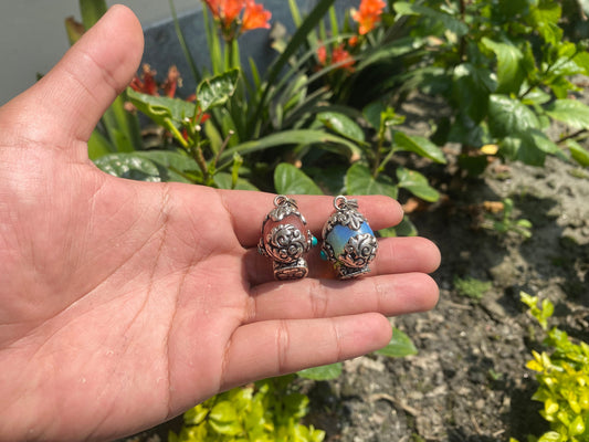 Serene Beauty: Hand-Carved Rose Quartz and Opalite Pendant with Turquoise Accents, Hand-Carved Rose Quartz and Opalite Pendant.