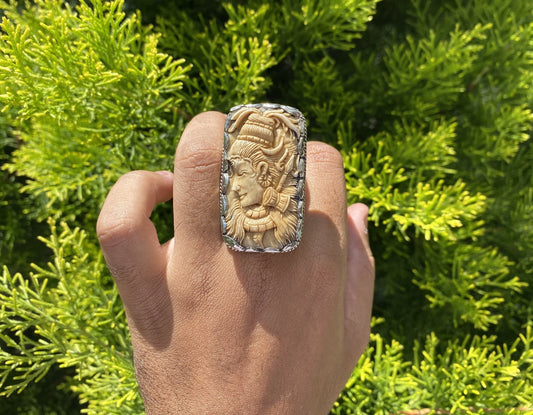 Hand-carved Lord Shiva Buffalo Bone in Tibetan Silver Ring, For Men / Women | Powerful Hindu Deity Protection Ring, Adjustable Ring