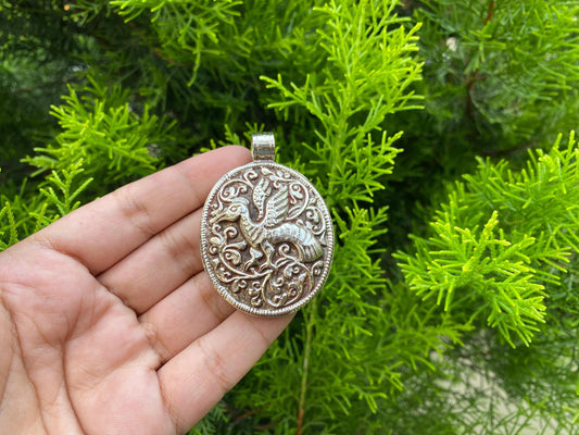 Hand-carved Pheonix Pendant in Tibetan Silver | Unique Ethnic Bohemian Necklace Charm for Men & Women, Spiritual Jewelry from Nepal