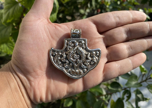 Hand-carved Tibetan Silver Pendant with Mythical Fish Design | Unique Bohemian Pendant, Unisex Pendant for Daily Wear, Spiritual Jewelry