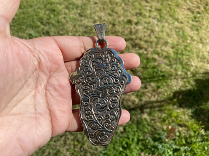 Hand Carved Bear with Eagle Tibetan Silver Pendant, Buffalo Bone, Jewelry for Men or Women, Tribal Jewelry, Ethnic Jewelry, Necklace Pendant