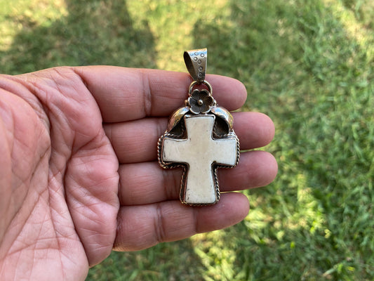 Hand Carved Cross Bone Pendant, Tibetan Silver, Religious Jewelry, Spiritual Jewelry, Jesus Christ, Christian Symbolism, Faith Jewelry