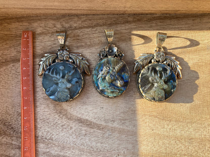 Hand Carved Deer Labradorite Tibetan Silver Pendant, Deer Pendant, Labradorite Deer, Blue Labradorite, Wildlife Jewelry, Animal Pendant