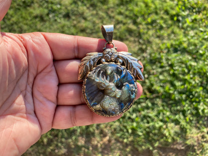 Hand Carved Deer Labradorite Tibetan Silver Pendant, Deer Pendant, Labradorite Deer, Blue Labradorite, Wildlife Jewelry, Animal Pendant