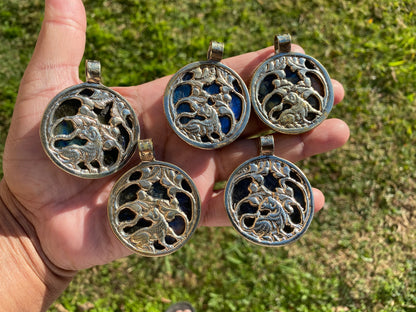 Hand Carved Deer Pendant, Natural Labradorite Tibetan Silver Necklace, Wildlife Jewelry, Unique Animal Carving Pendant, Animal Lover's Gift