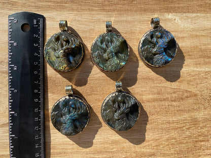 Hand Carved Deer Pendant, Natural Labradorite Tibetan Silver Necklace, Wildlife Jewelry, Unique Animal Carving Pendant, Animal Lover's Gift