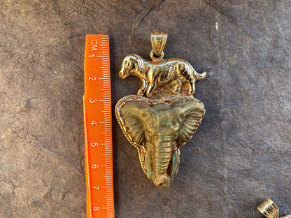 Hand Carved Elephant Head Labradorite Stone Tibetan Silver Pendant, Elephant Pendant for Necklace, Blue Labradorite, Animal Pendant