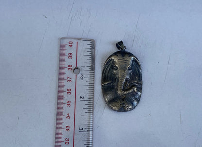 Hand Carved Elephant in Tibetan Silver Overlay Brass Pendant | Cute Elephant Pendant, Unique Pendant, Daily Wear, Animal Lover's Pendant.