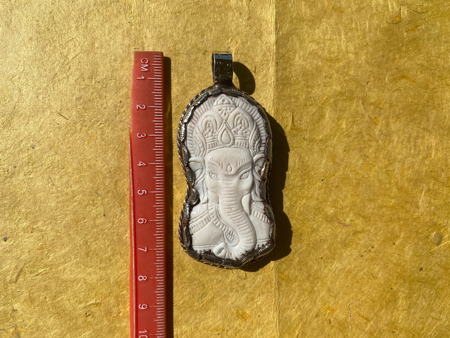 Hand Carved Ganesh Tibetan Silver Pendant, Buffalo Bone, Yoga Pendant, Ethnic Jewelry, Tribal, Spiritual Pendant, Pendant for Men or Women
