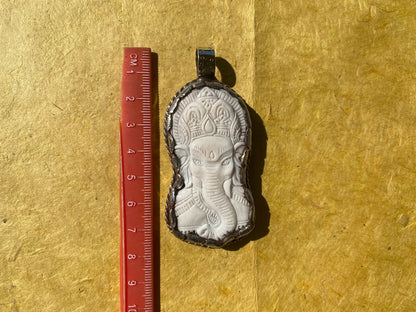 Hand Carved Ganesh Tibetan Silver Pendant, Buffalo Bone, Yoga Pendant, Ethnic Jewelry, Tribal, Spiritual Pendant, Pendant for Men or Women