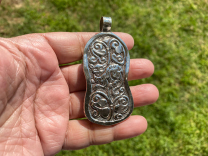 Hand Carved Ganesh Tibetan Silver Pendant, Buffalo Bone, Yoga Pendant, Ethnic Jewelry, Tribal, Spiritual Pendant, Pendant for Men or Women