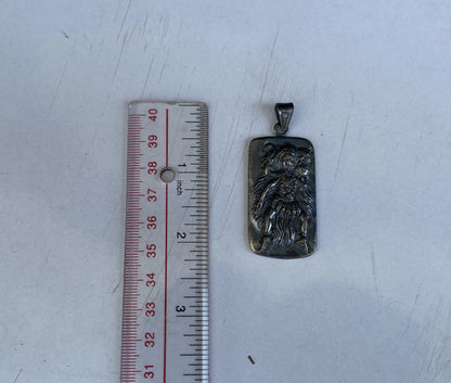 Hand Carved Goddess Kali Pendant in Tibetan Silver Overlay on Brass | Mystical Amulet, Protection Charm, Lucky Charm, Spiritual Pendant.