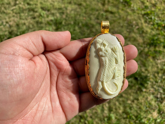 Hand Carved Leo Zodiac Sign Bone Pendant, 18K Matte Gold Overlay, Horoscope Medallion, Astrological Sign, Lion Zodiac Symbol, Zodiac Jewelry