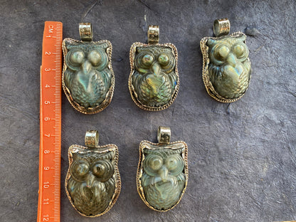 Hand Carved Owl Labradorite Tibetan Silver Pendant, Owl Pendant, Labradorite Owl, Blue Labradorite, Wildlife Jewelry, Animal Lover's Pendant