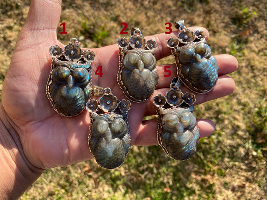Hand Carved Owl Labradorite Tibetan Silver Pendant, Owl Pendant, Labradorite Owl, Blue Labradorite, Wildlife Jewelry, Animal Lover's Pendant