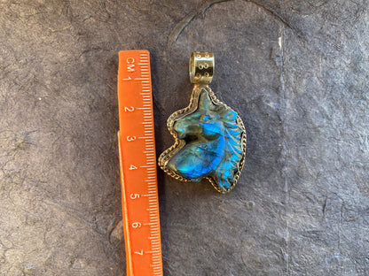 Hand Carved Small Unicorn Labradorite Tibetan Silver Pendant, Labradorite Unicorn, Blue Labradorite Horse, Healing Crystal, Animal Pendant
