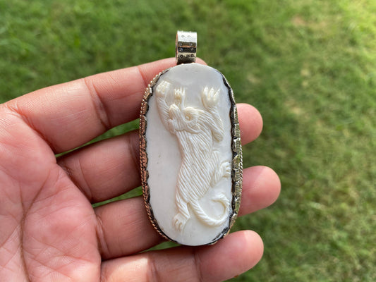 Hand Carved Tiger Tibetan Silver Bone Pendant, Wil d Animal, Perfect gift for Husband, Wild Live Jewelry, Viking Jewelry for Men and Women