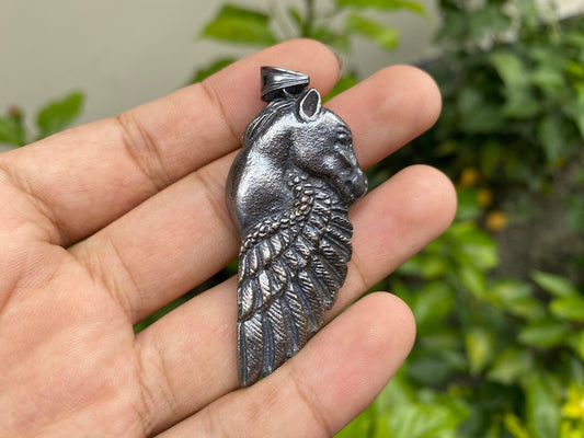 Hand Carved Winged Horse Silver Overlay Pendant, Graceful Pendant, Winged Pegasus, Horse Jewlery, Animal Lovers Jewlery, Horse Accessory.