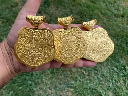 Hand Carved Tiger Labradorite Brushed Gold Overlay Large Pendant,  Unique Carving, Exotic Accessory, Protective Gemstone, Wildlife Inspired