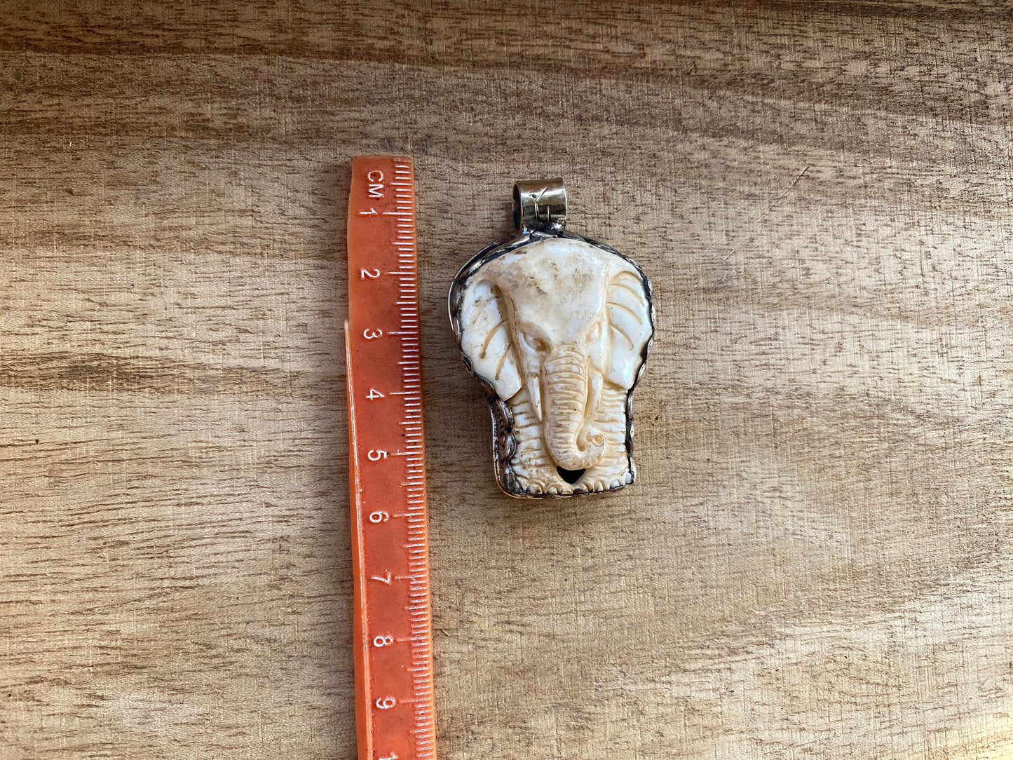 Hand carved Elephant Tibetan Silver Pendant, Buffalo Bone, Animal Lover's Jewelry, Symbol Of Strength, Elephant Lover Gift, Exotic Elegance