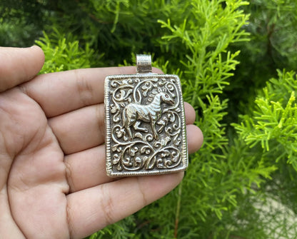 Hand carved Horse Tibetan Silver Pendant | Pendant for Men & Women, Wildlife Jewelry, Unique Animal Carving Pendant, Animal Lover's Jewelry