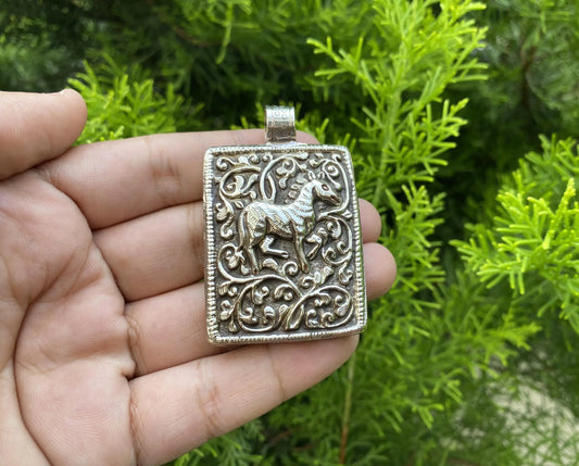 Hand carved Horse Tibetan Silver Pendant | Pendant for Men & Women, Wildlife Jewelry, Unique Animal Carving Pendant, Animal Lover's Jewelry