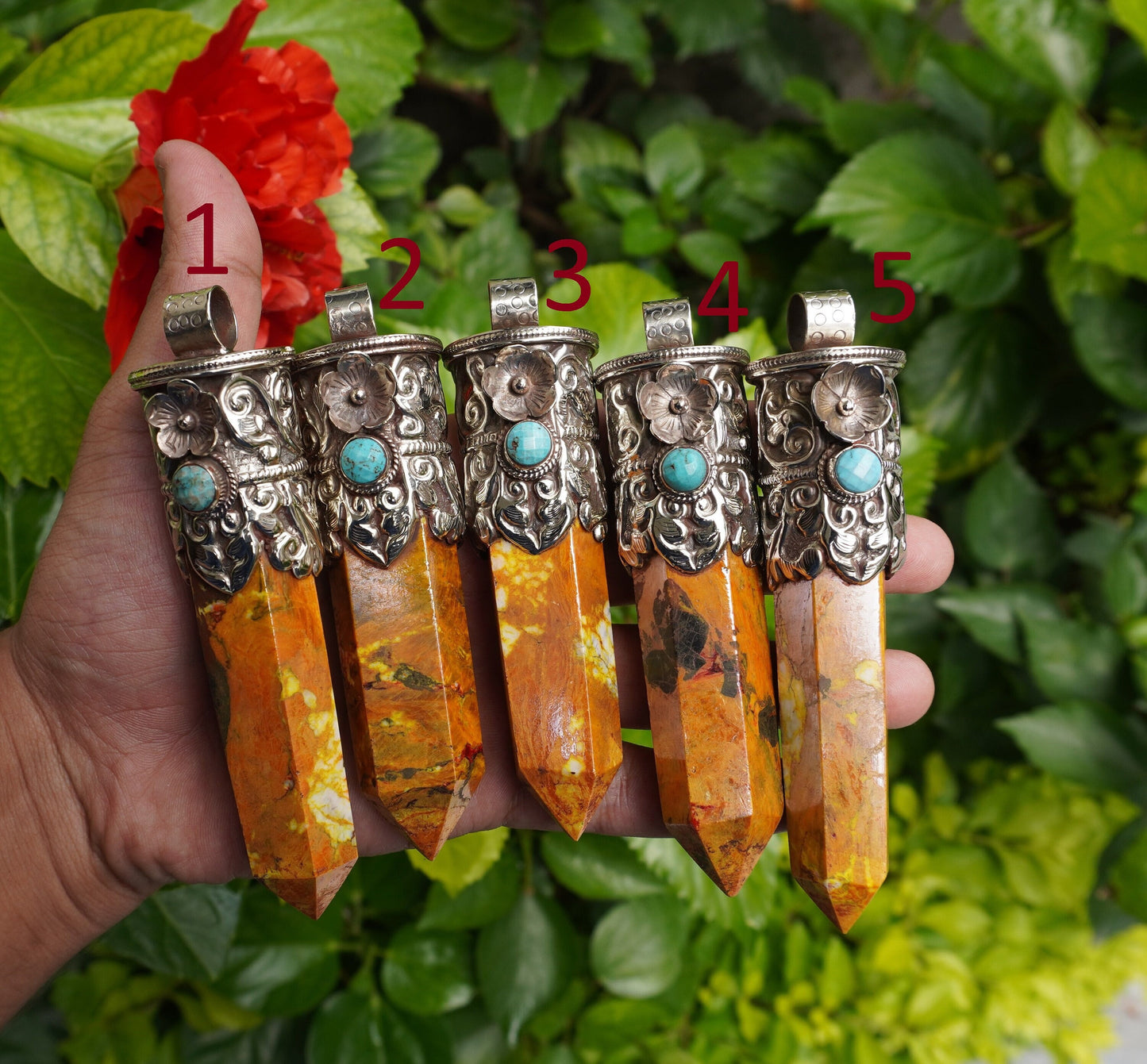 Handcrafted Aesthetic Healing Jewelry: Tibetan Silver Pendant with Natural Yellow Jasper Gemstone, Unique Pointed Pendant, Gift idea