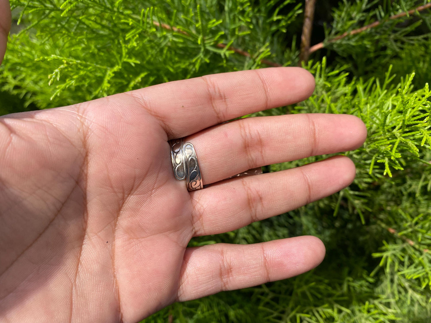 Handcrafted Bear and Wolf Carving Ring, Buffalo bone and Tibetan Silver, Unique Animal Lover Statement Jewelry, Unisex Nature-Inspired Ring