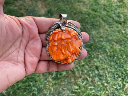 Handcrafted Large Spiny Oyster Tibetan Silver Pendant, Nature Crafted, Desert Sea Gem, Oceanic Ornament, Ocean Jewel, Ocean Inspired Jewelry