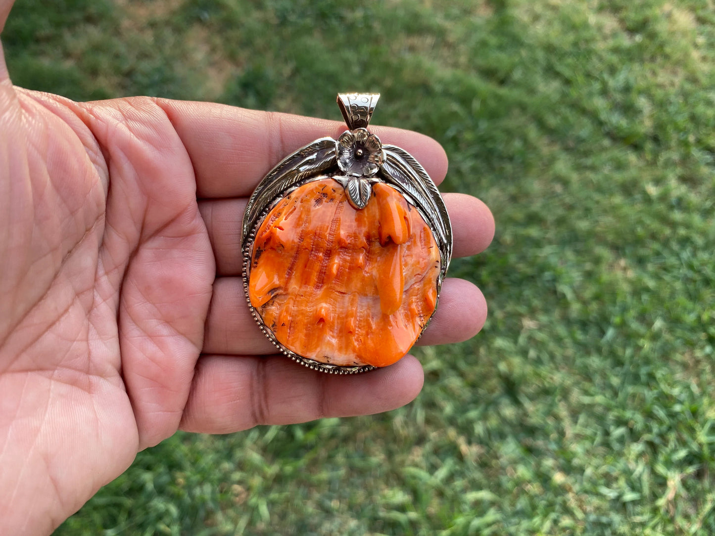 Handcrafted Large Spiny Oyster Tibetan Silver Pendant, Nature Crafted, Desert Sea Gem, Oceanic Ornament, Ocean Jewel, Ocean Inspired Jewelry