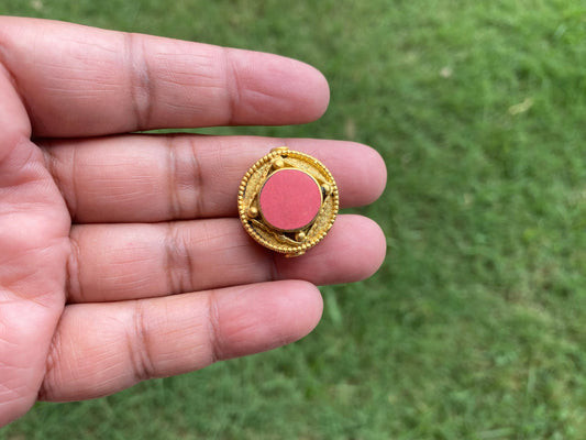 Handcrafted Nepal Bead, 18K Brushed Gold Overlay Over Brass Beads, Coral inlay Bead, Beads for Necklace, Mala Bead, Beads for Charm /Earring