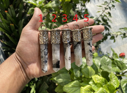 Handcrafted Pointed Moonstone Tibetan Silver Pendant for Necklace | High -Quality Gemstone Jewelry, Unique Design, Gift Ideas for him/her