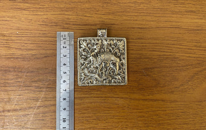 Handcrafted Square Elephant Carving pendant in Tibetan Silver | Intricate Nature-inspired Jewelry, Unique Animal Lover's Pendant, Daily wear