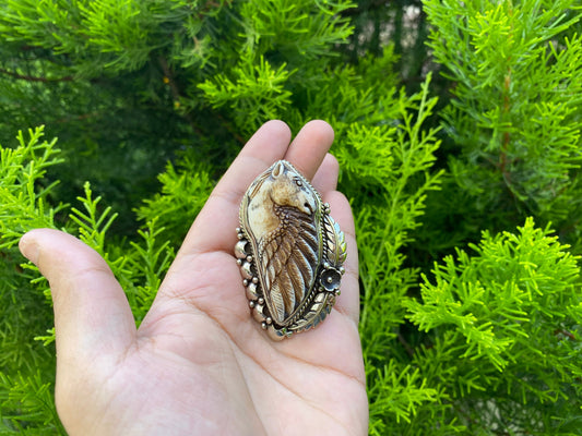 Handcrafted Tibetan Silver Horse Face and Angel Wing Buffalo Bone Ring | Symbol of Freedom & Protection Unique Gift for Animal Lovers
