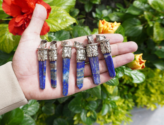 Handcrafted pointed Lapis Lazuli with Natural Red Coral Tibetan Silver Pendant | Calming Pendant,Pendant for Necklace, Natural Stone Jewelry
